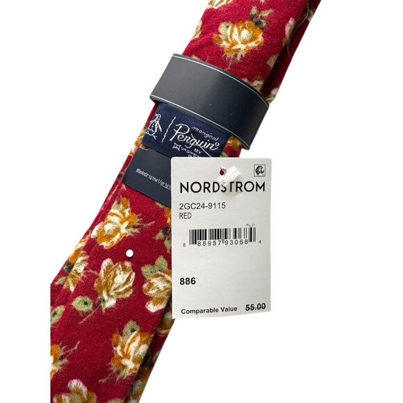Original Penguin Mens Red Auriel Floral Pattern Tie Workwear New - Picture 3 of 6